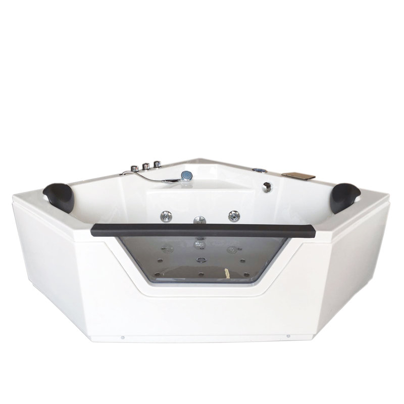 Simba USA 59" x 59" Corner Whirlpool Acrylic Bathtub with Faucet Light Heater Integrated Seat